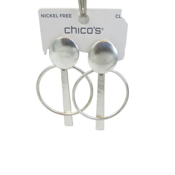 Chico's Earrings Silver Tone Clip-On Drop Unique Sleek Retro Inspired NWT - Picture 4 of 7